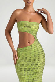 Oh Polly Alamea robe maxi vert pomme bustier strass