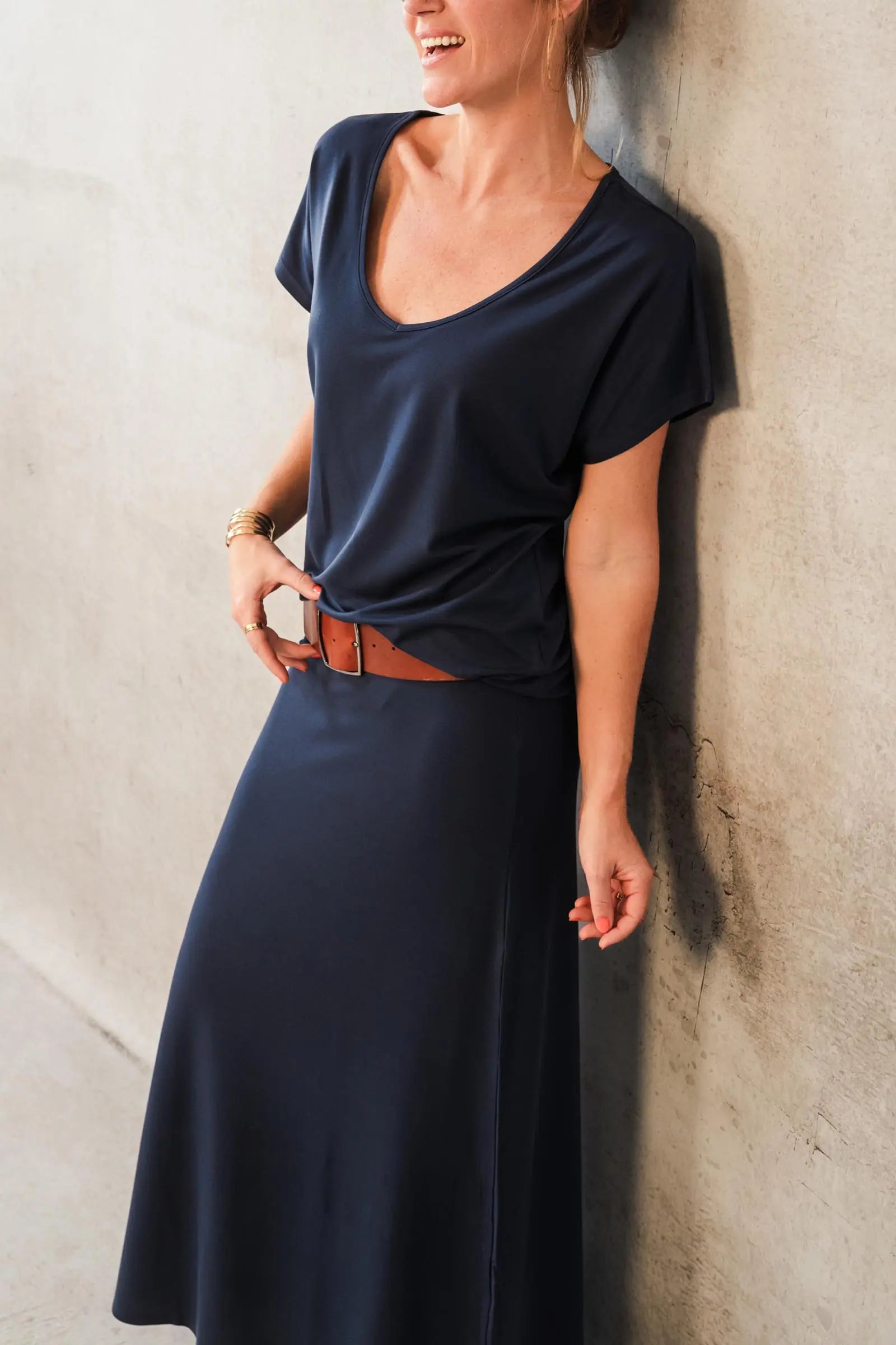Thelma & Rose Anys jupe longue fluide noire seconde peau
