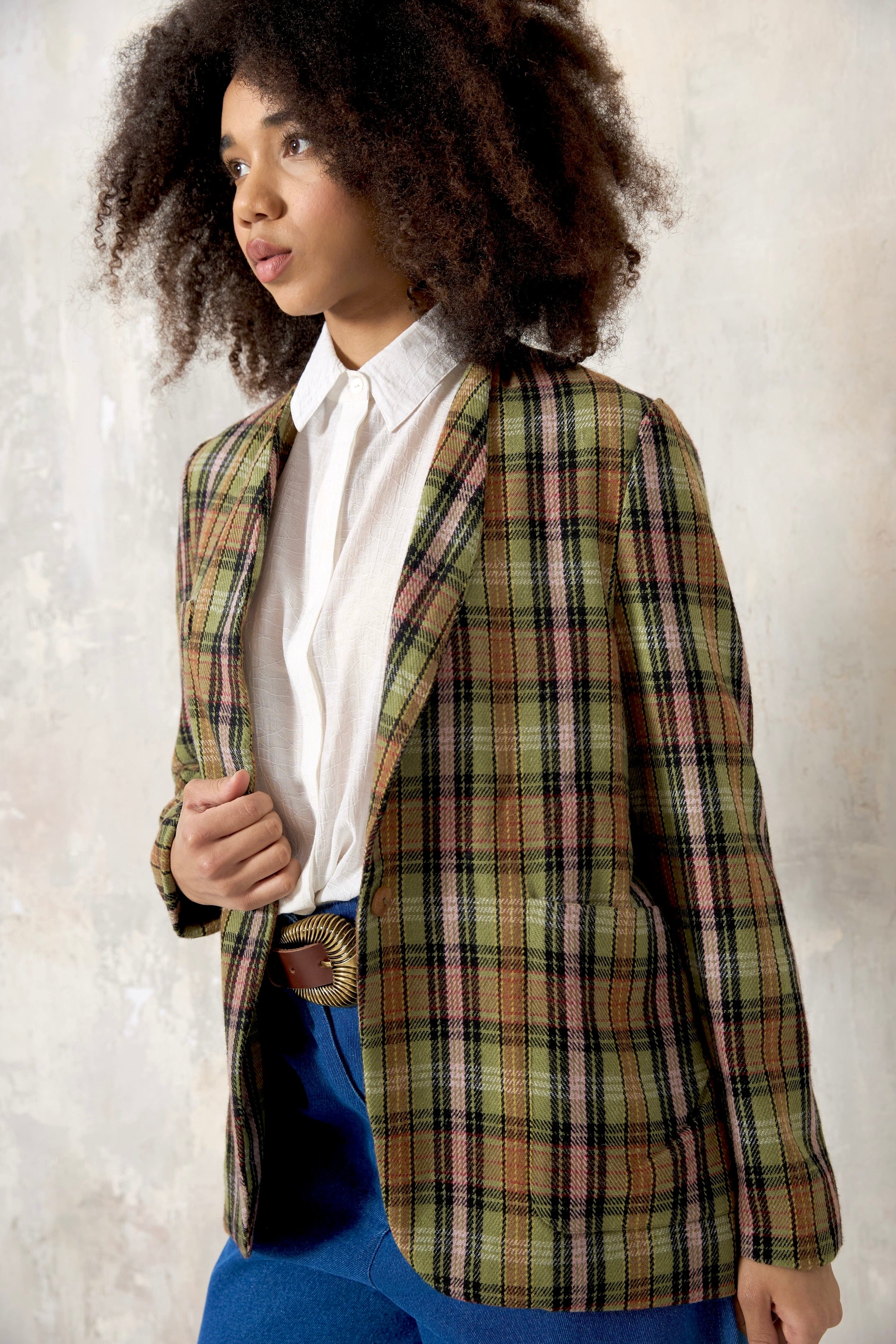Chicosoleil Mika Veste blazer carreaux verts taille S laine