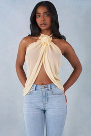 Oh Polly Virelle Haut Dos-Nu Halter Jaune Beurre Chiffon