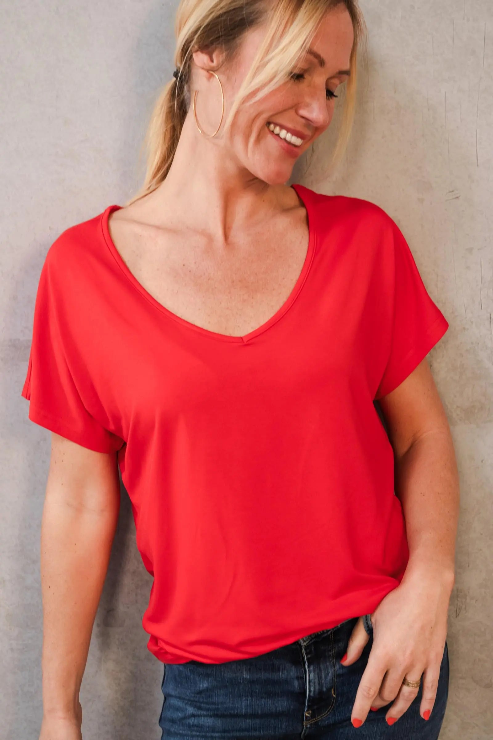 Thelma & Rose Sam top fluide col V kaki T1