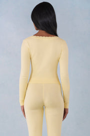 Oh Polly Tahlia cardigan jaune maille col carré boutonné