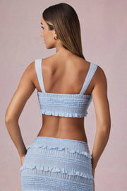 Oh Polly Tops Crop top noué 13326 bleu clair volants