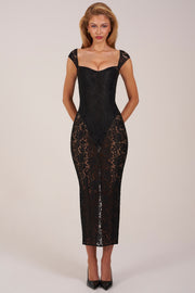 Oh Polly 15919 robe longue dentelle noire moulante