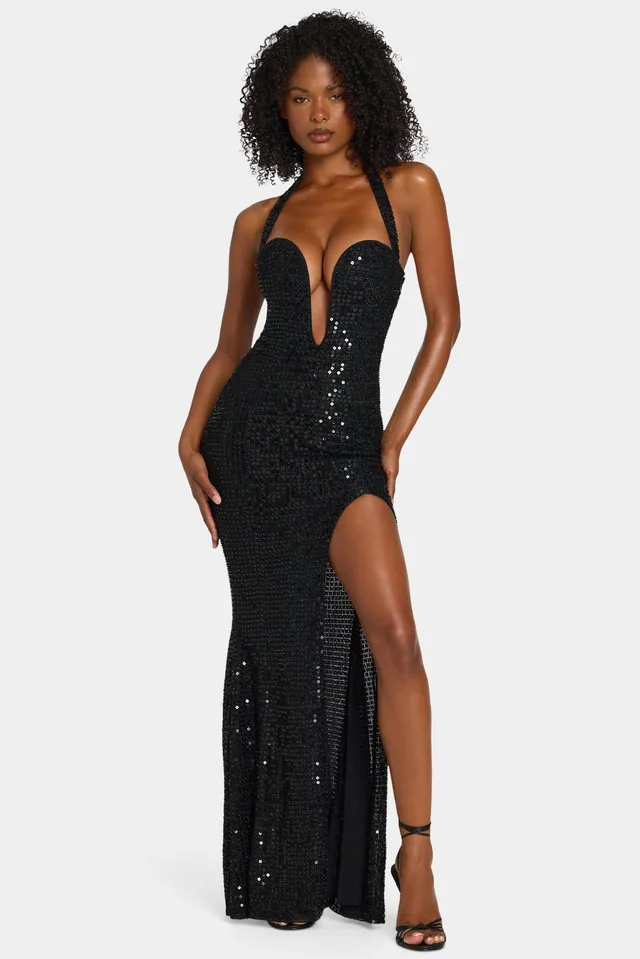 Oh Polly Embellished Sansel robe longue noire sequins