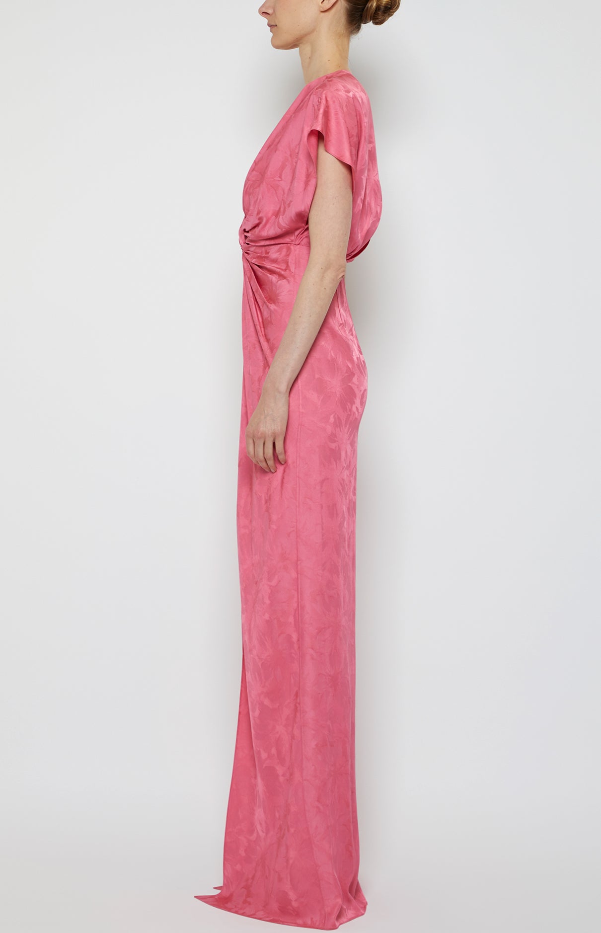 Prabal Gurung Jackie Twist Front Gown robe longue rose jacquard