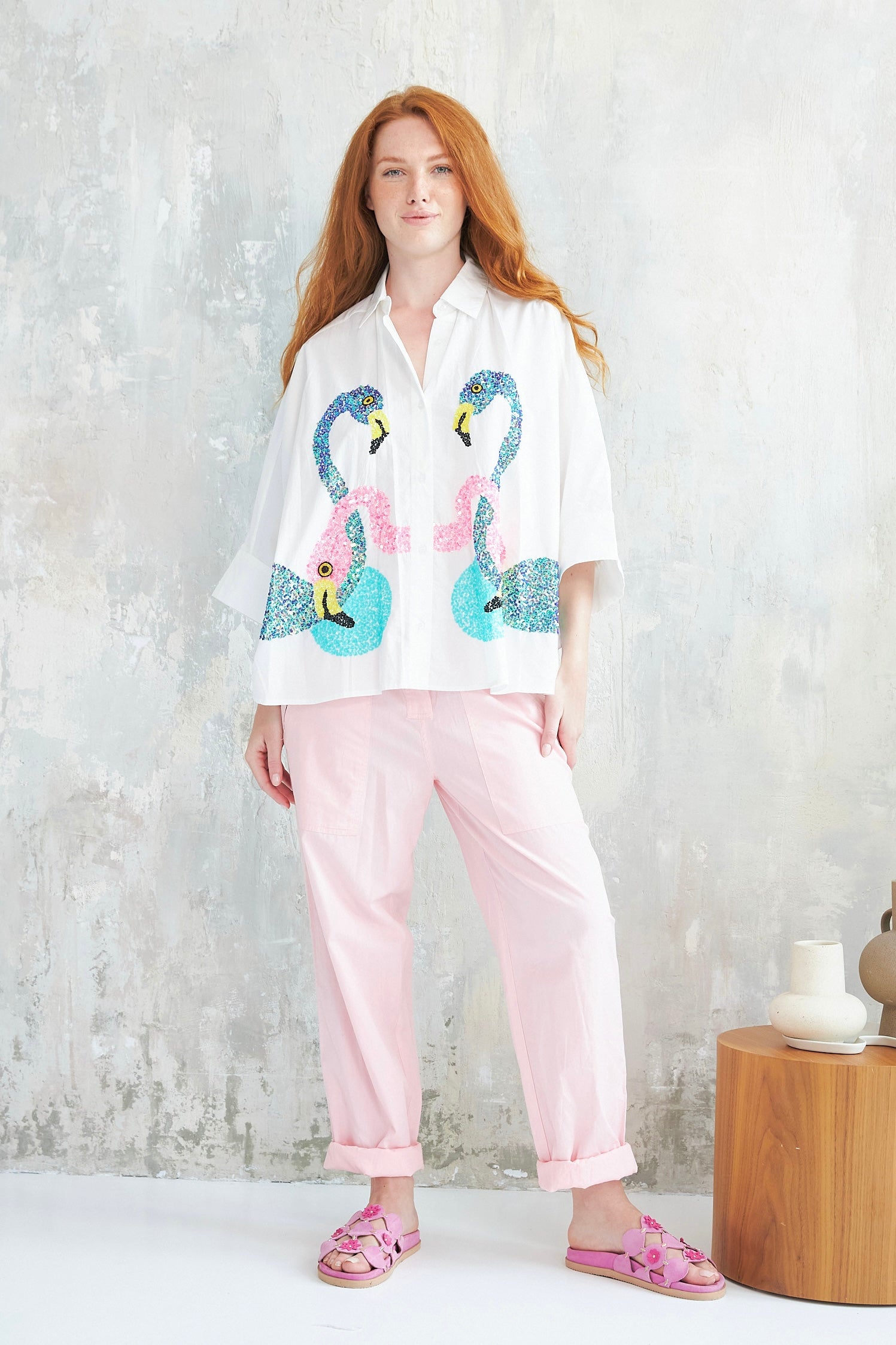 Chicosoleil Flamingo chemise blanche coton broderie