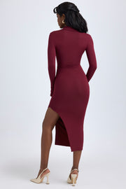 Oh Polly Yael robe midaxi bordeaux col V modal