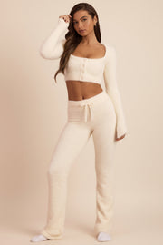 Oh Polly Safia pantalon large maille ivoire taille haute