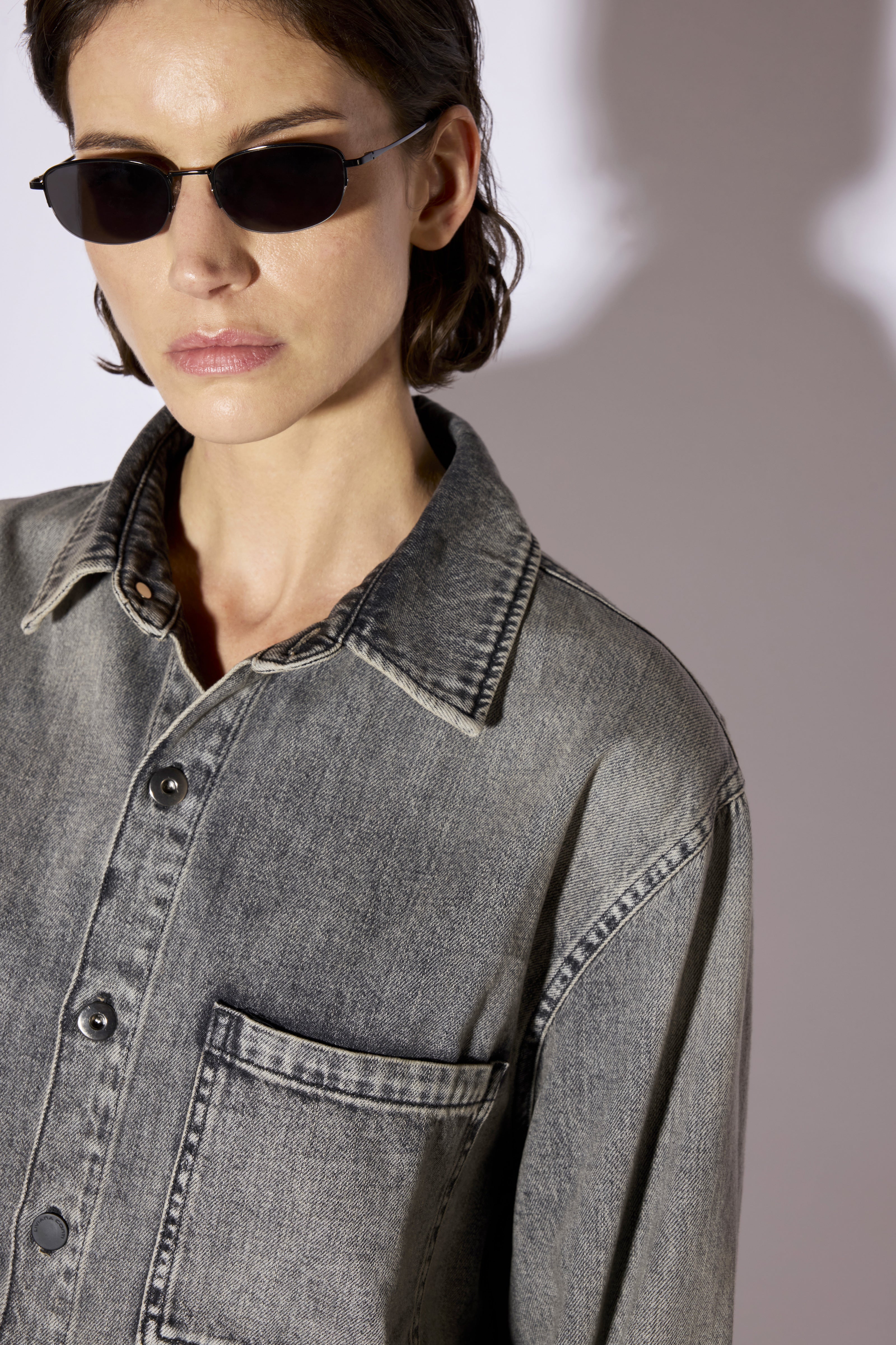 Liviana Conti Sienna veste chemise denim Gris oversize