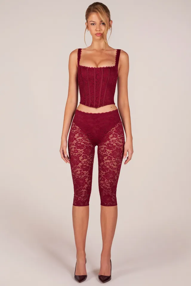 Oh Polly Annalisa pantalon dentelle rouge cerise capri 44 cm