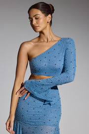 Oh Polly Embellished Amboise crop top perles bleu smokey