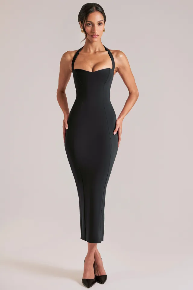 Oh Polly 15985 robe midaxi halter bustier noir Black