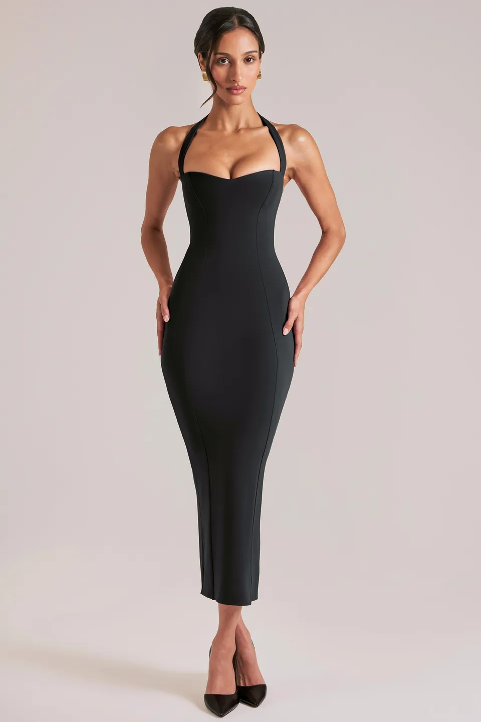 Oh Polly 15985 robe midaxi halter bustier noir Black