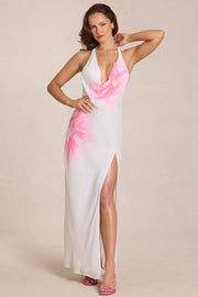 Oh Polly Solenne robe maxi blanche fleurie fente