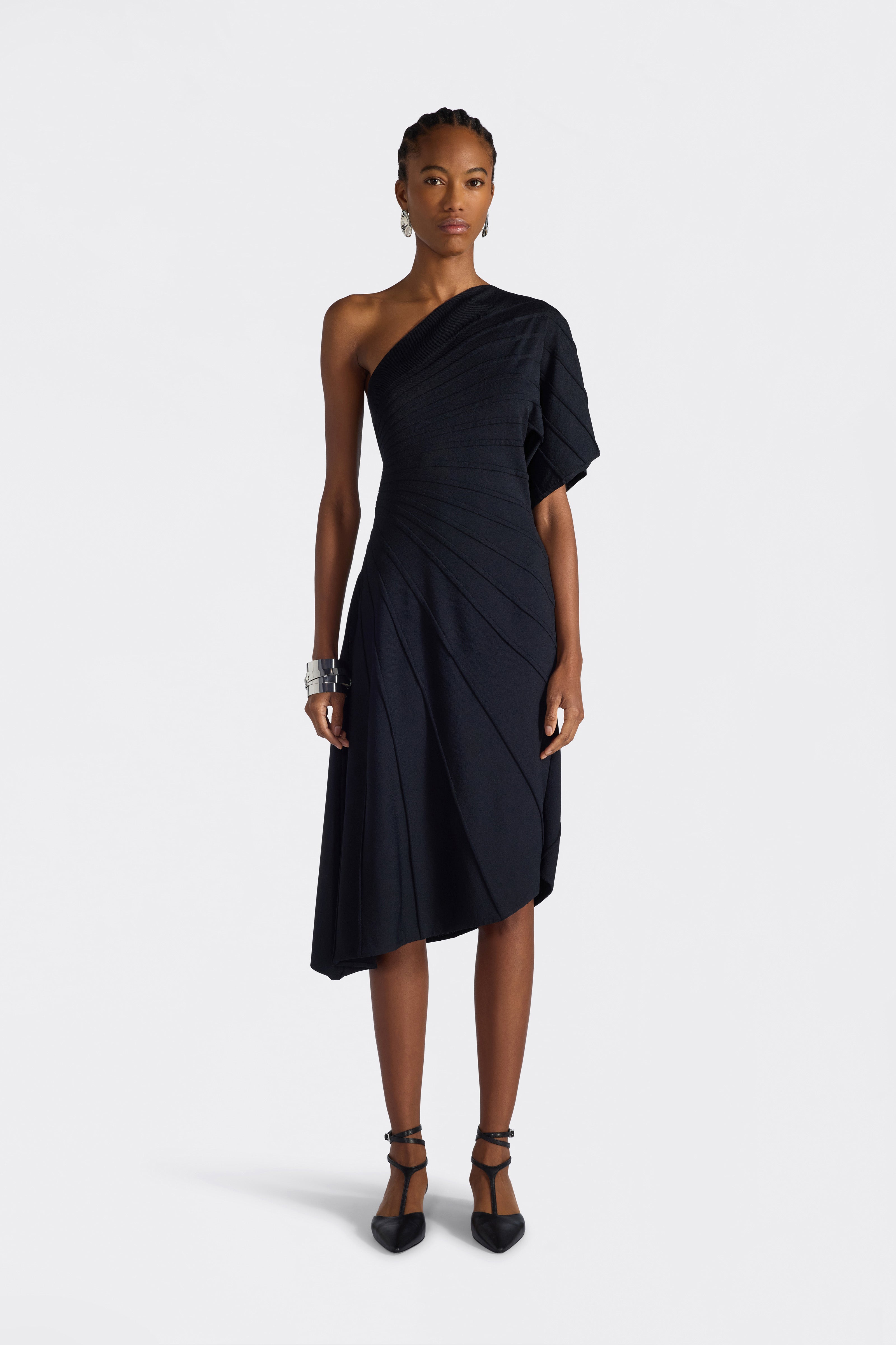 Liviana Conti Morgane robe noire asymétrique viscose stretch