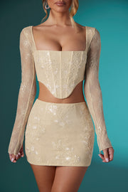 Oh Polly Embellished Romy jupe mini dentelle ivoire bodycon