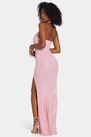 Oh Polly Embellished Sansel robe longue rose sequins