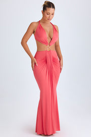 Oh Polly Omarosa robe maxi corail découpée jersey