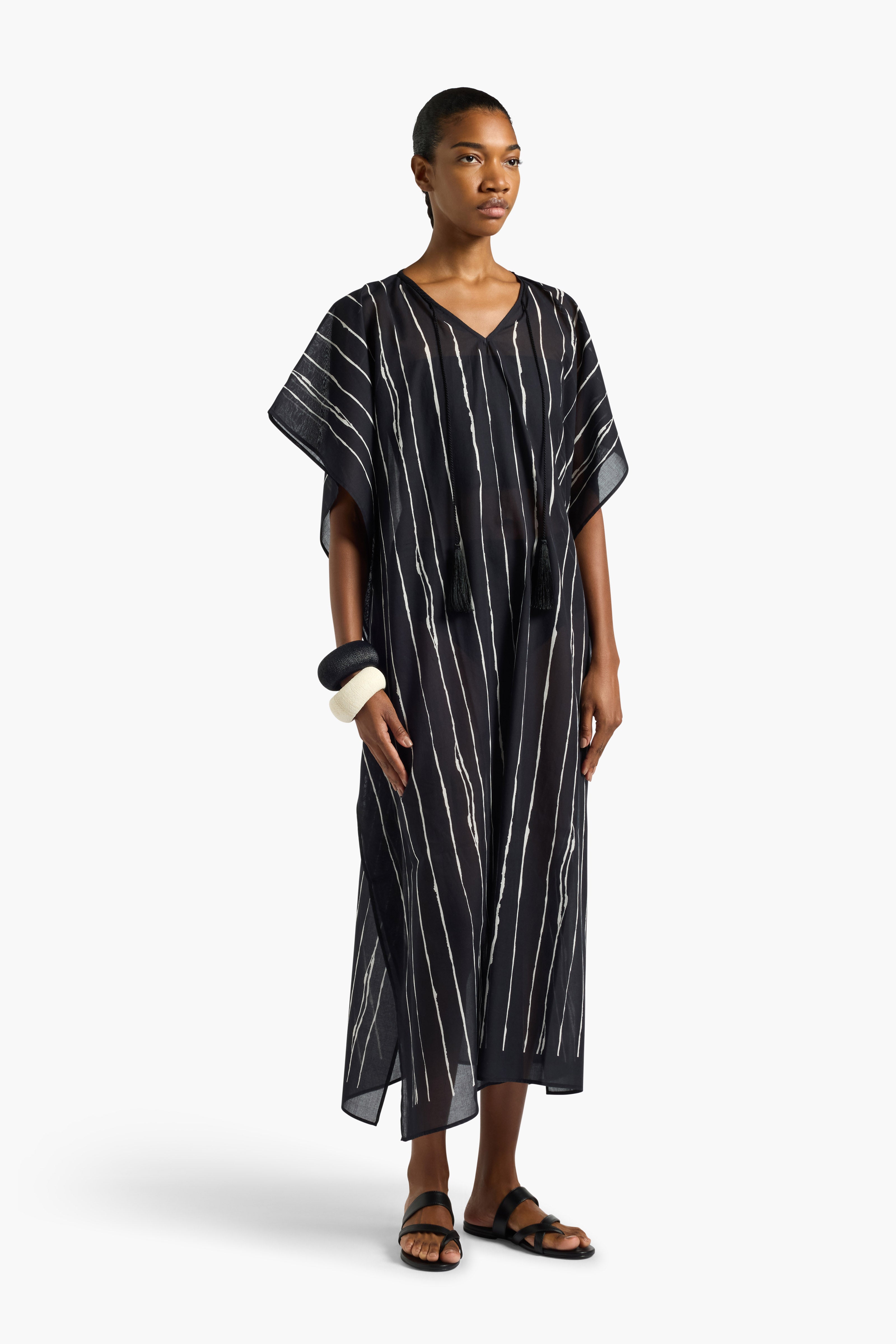 Liviana Conti Caftan Zabica long coton rayé noir