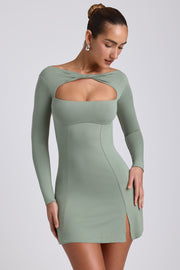 Oh Polly 8490 Mini Robe Femme Vert Sauge Modal Twist