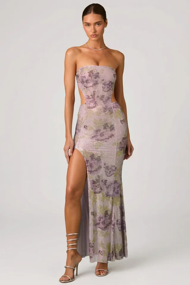 Oh Polly Lucienne robe maxi sirène lilas à strass
