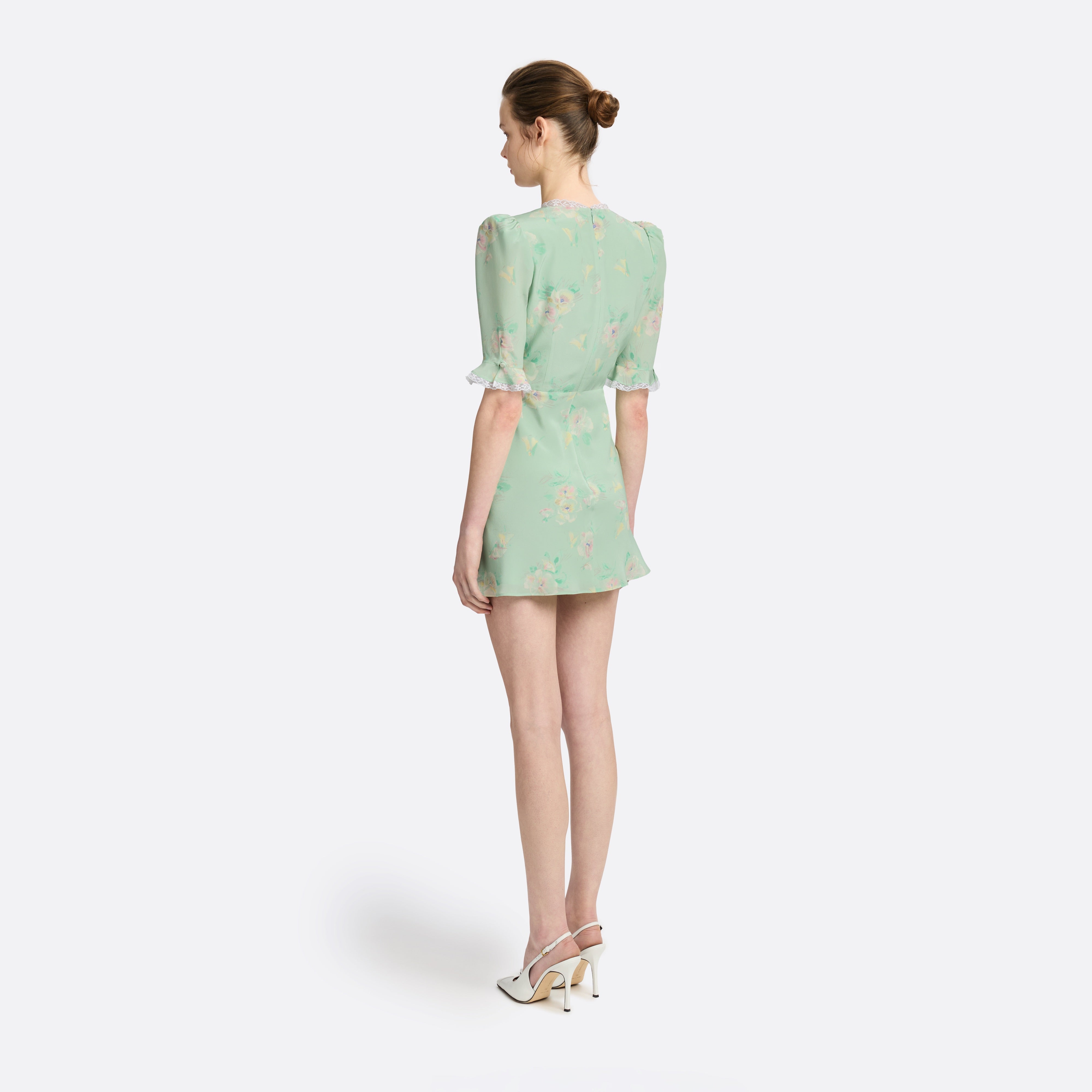Alessandra Rich Silk Mini Dress Bow robe soie vert taille 36