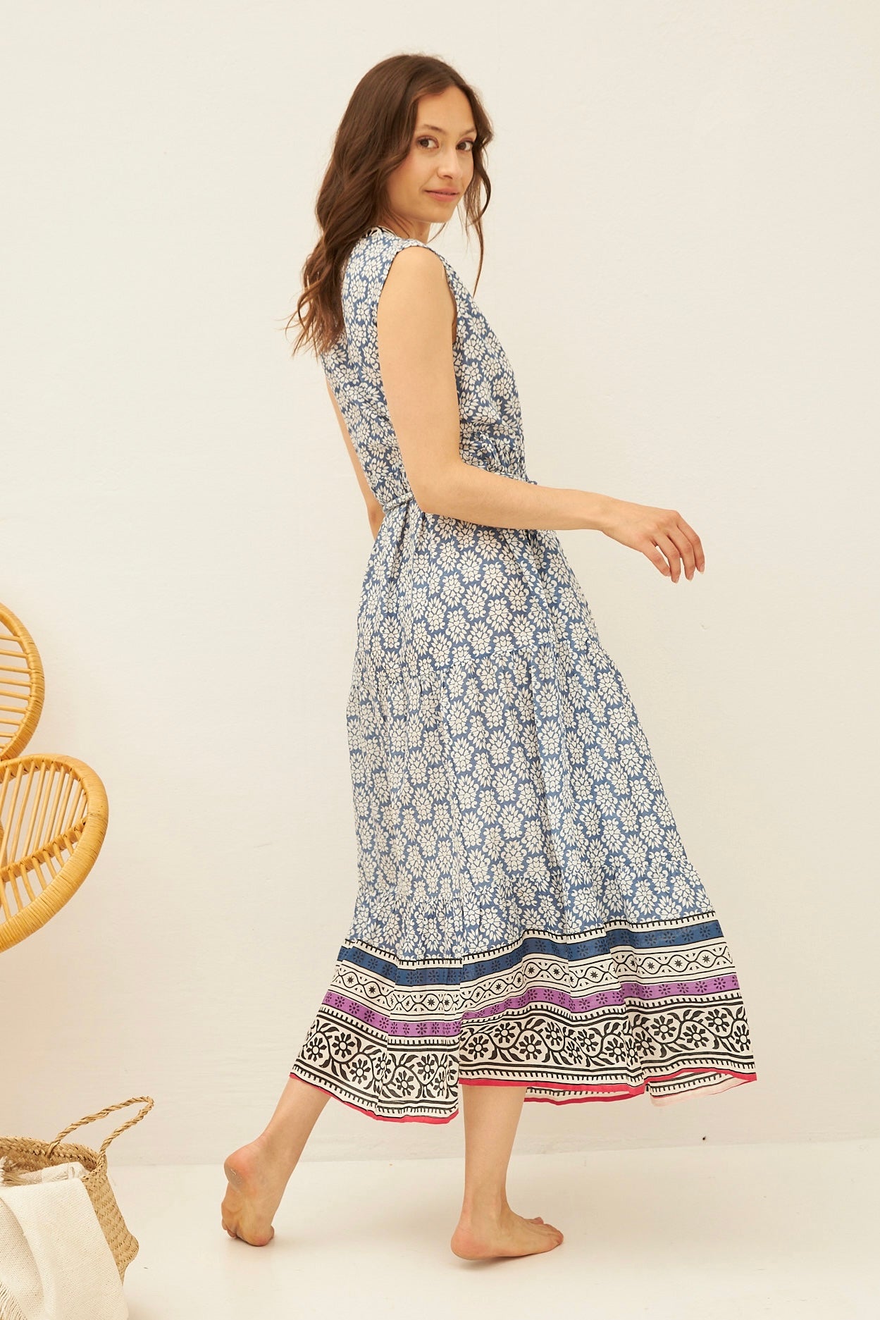 CHICOSOLEIL Salina robe longue bleue batik coton