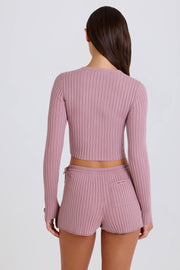 Oh Polly short mini maille côtelée mauve cordon