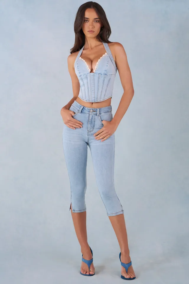 Oh Polly jean capri taille mi-haute denim clair stretch