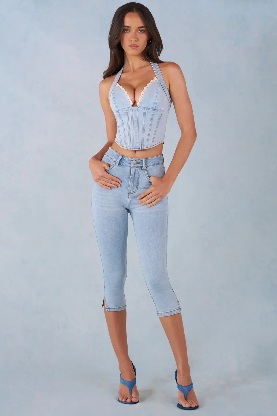 Oh Polly jean capri taille mi-haute denim clair stretch