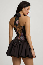 Oh Polly Nanala robe mini halter noir floral bubble lacée