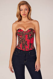 Oh Polly Top bustier corset satin léopard rose laçage