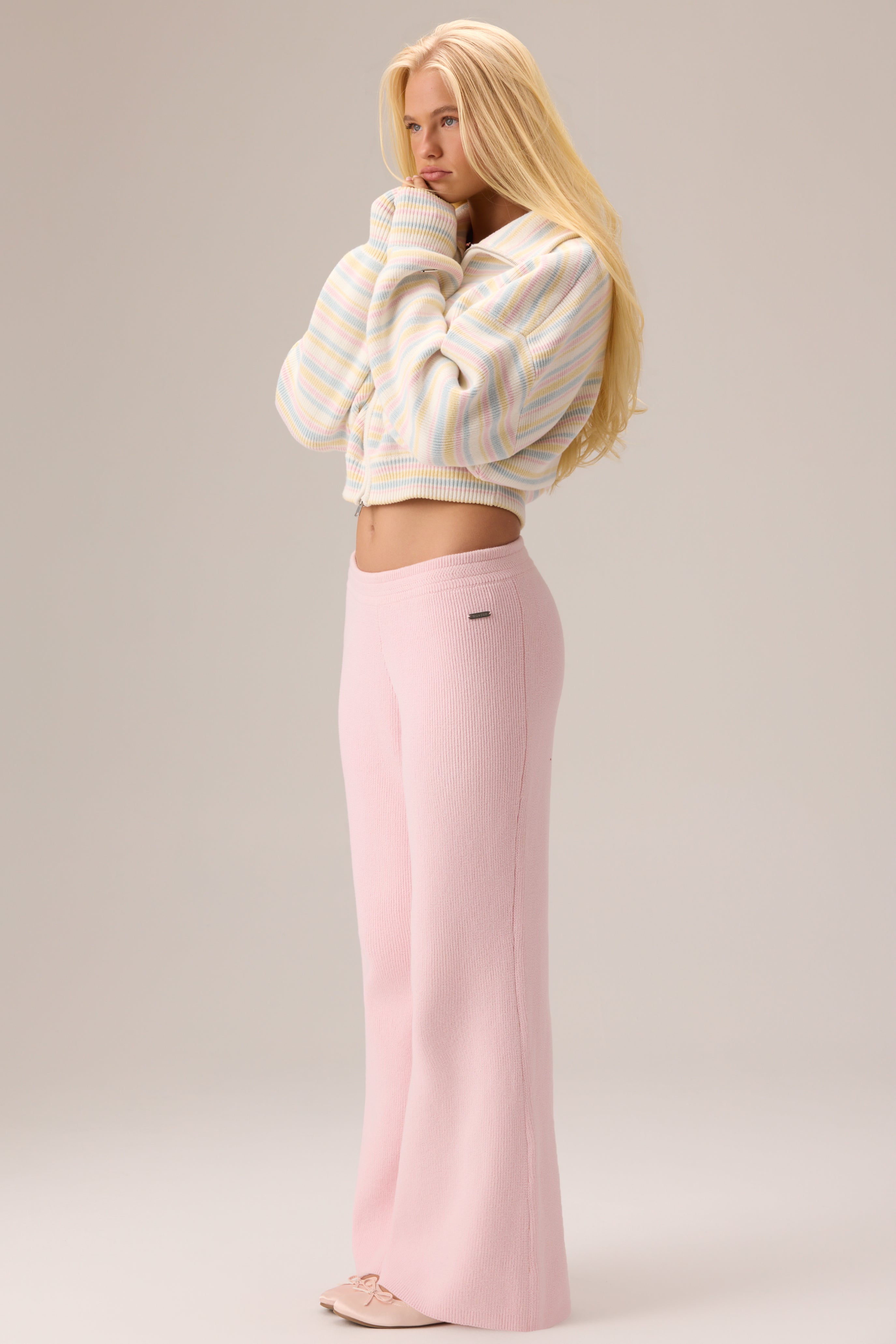 Oh Polly Bo+Tee Ribbed Knit jogging large rose pâle