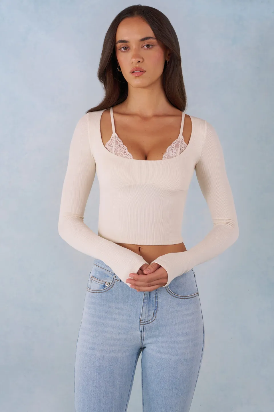 Oh Polly Base Layers Margaux 15823 top manches longues ivoire dentelle