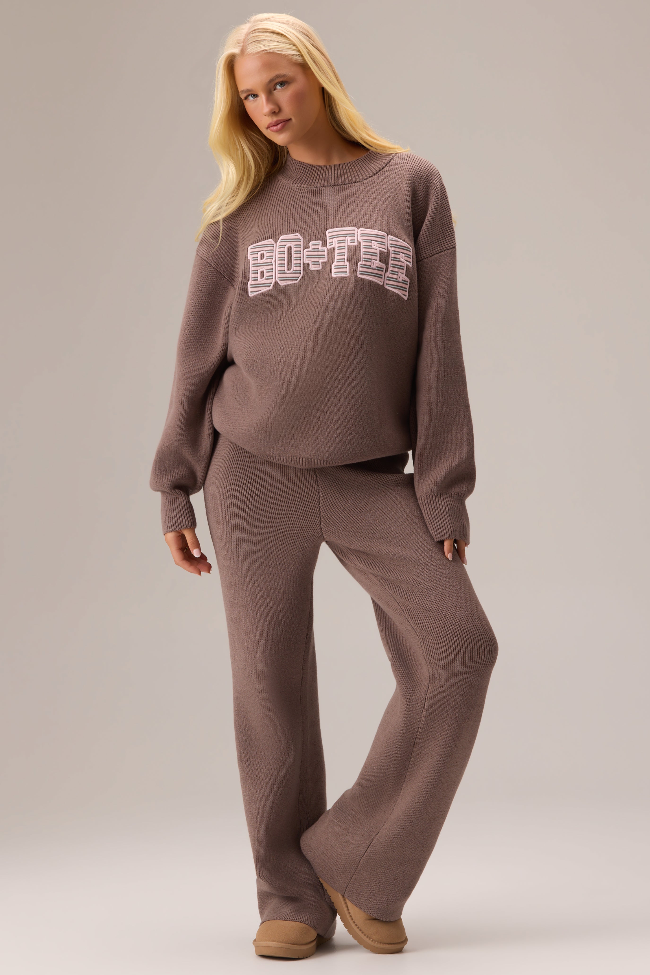 Oh Polly Bo+Tee pull oversize maille chestnut logo