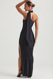 Oh Polly Sheril 13767 robe longue satin noir asymétrique