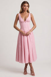 Oh Polly Saidey Broderie Robe mi-longue rose pâle coton
