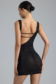 Oh Polly Embellished 8358 mini robe noire strass dos nu