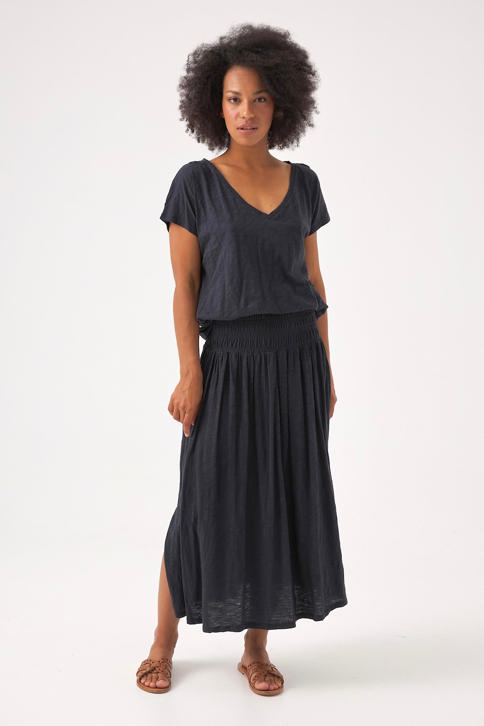 Chicosoleil Wendy jupe longue noire smocks