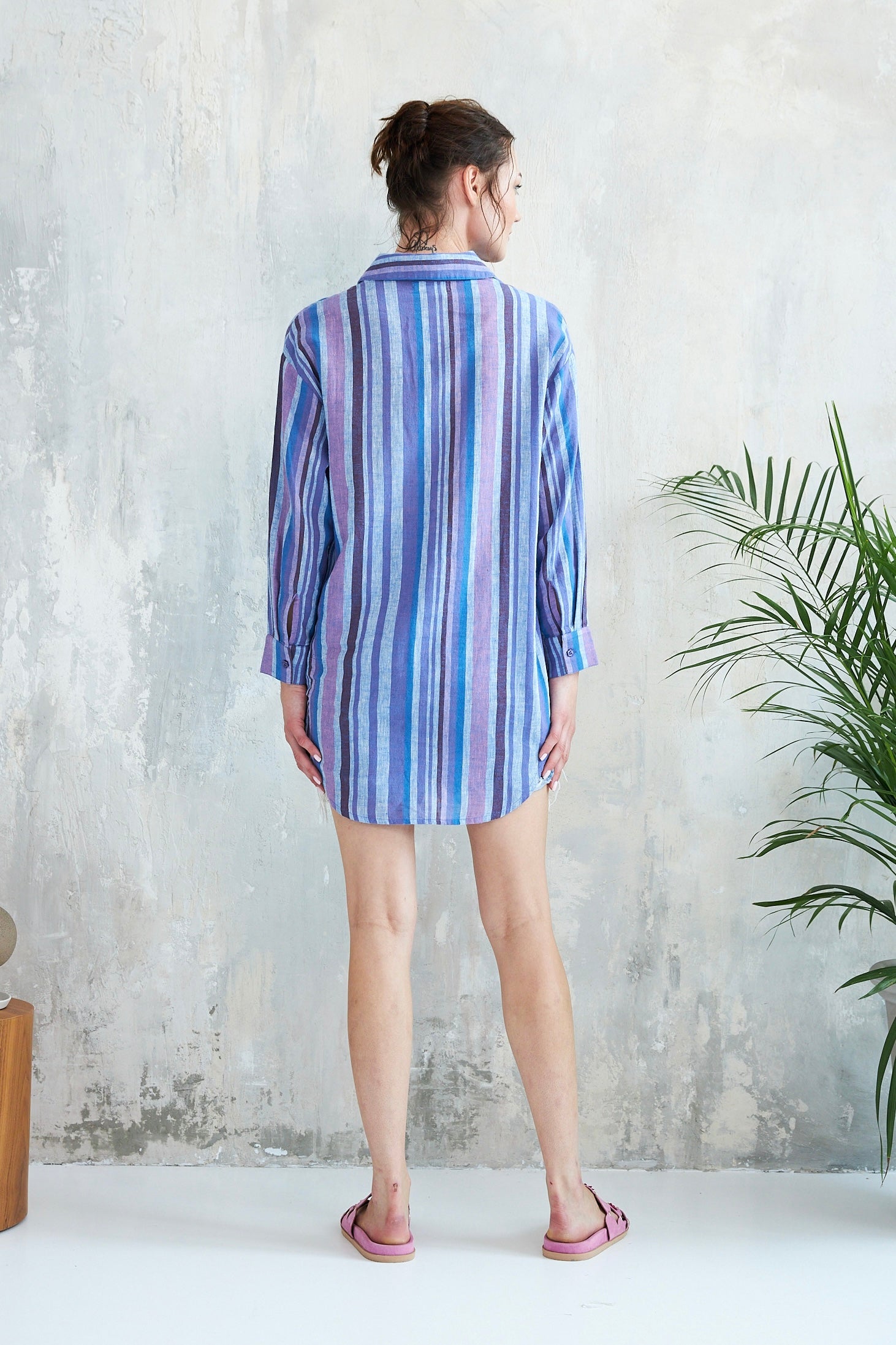 Chicosoleil Sunita chemise rayée bleue brodée coton