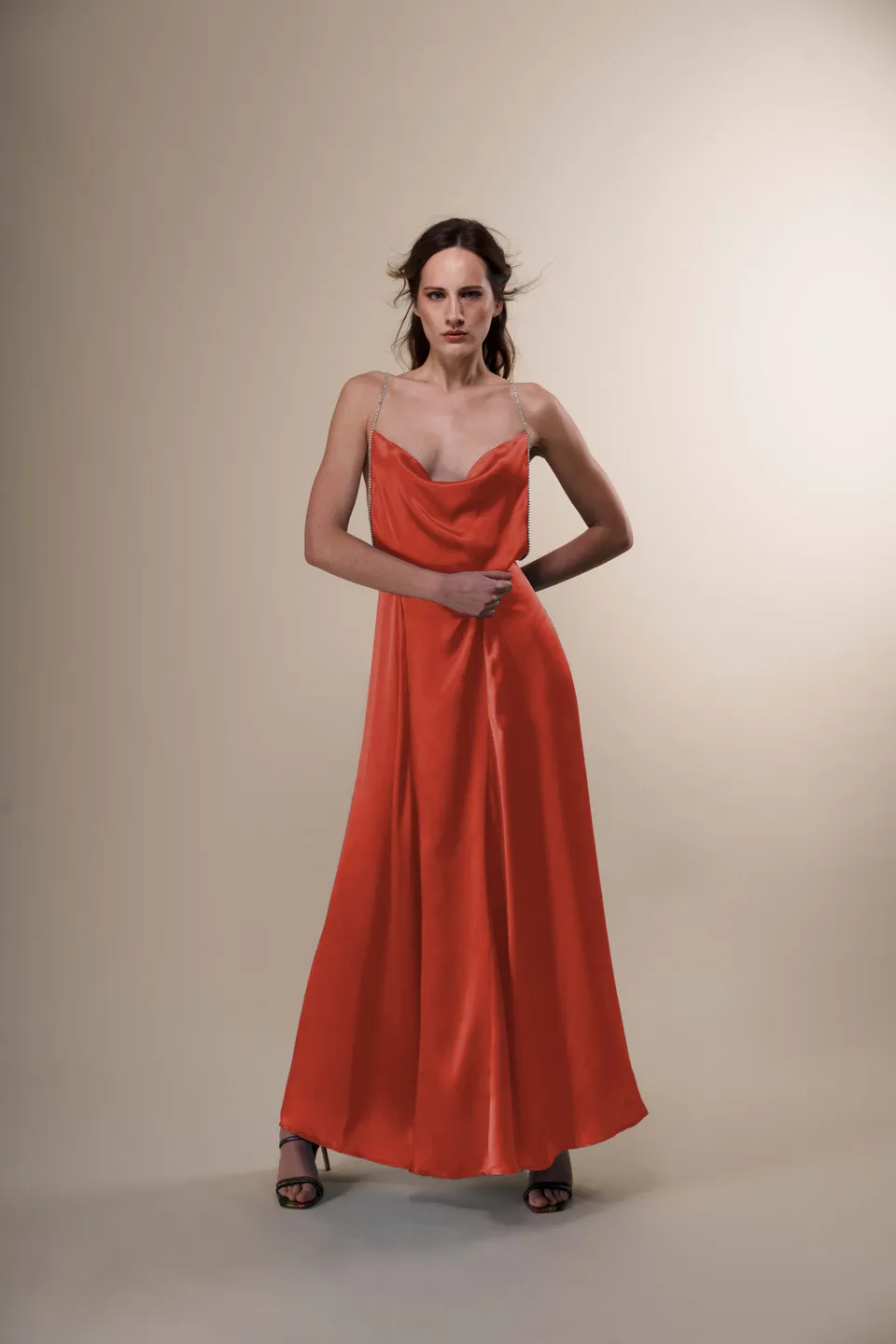 The Ethiquette Jenna Long Dress Corail robe longue soie