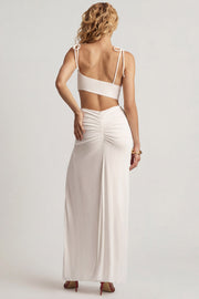 Oh Polly Imara robe maxi blanche asymétrique fente jersey