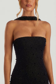 Oh Polly Embellished 6126 maxi robe noire bustier perles