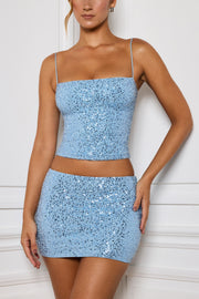 Oh Polly Nilsu mini jupe bleu clair sequins bodycon