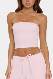 Oh Polly Tops Bandeau Ribbed Jersey top pêche rayé