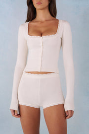 Oh Polly Tahlia cardigan ivoire maille col carré boutonné