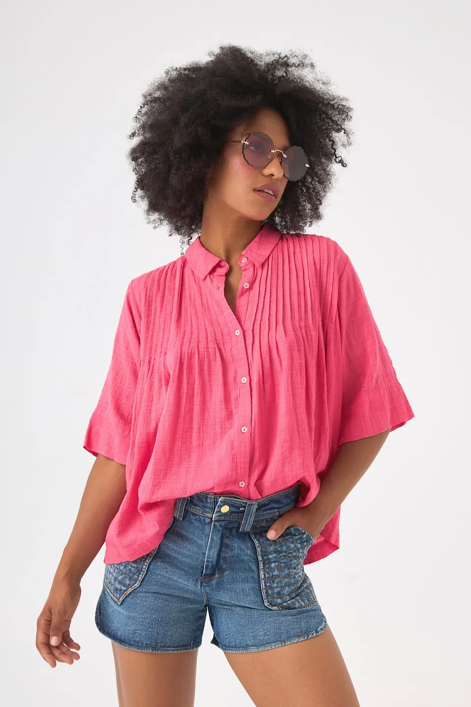 Chicosoleil Rusty blouse rose fuchsia coton viscose