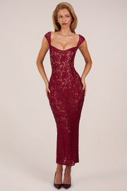 Oh Polly 15919 robe longue dentelle bordeaux moulante