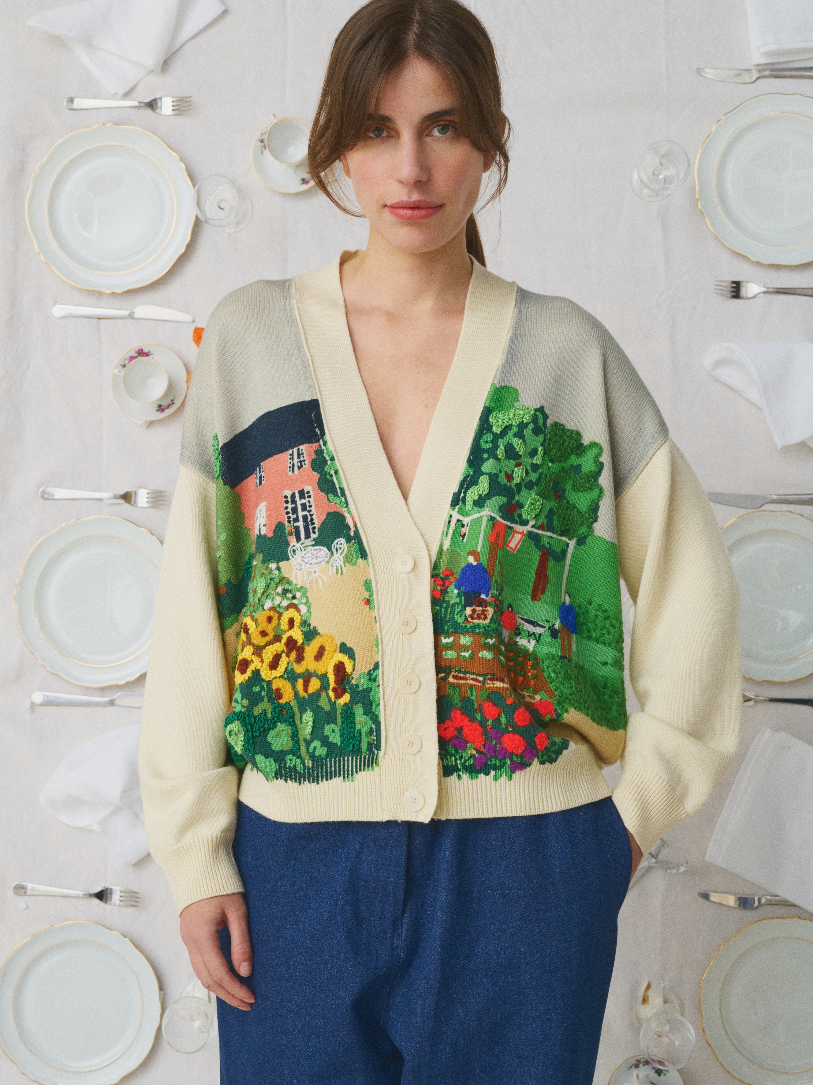 Mii à table Cardigan Bella Potager maille brodée S-L